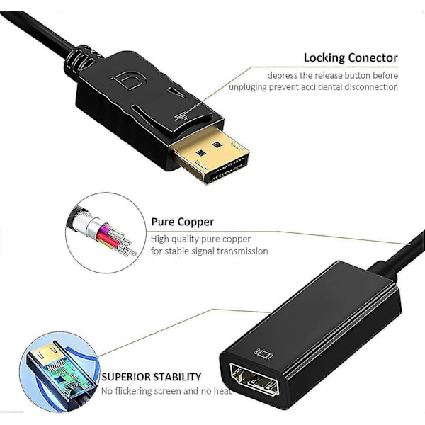 1080p Displayport Till HDMI Adapter, Svart