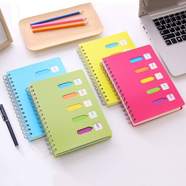 A5 Spiral Notebook 2 tum Dagbok Anteckningsblock Separator Linjerad Spiral Notebook för Kontor Skola Pink