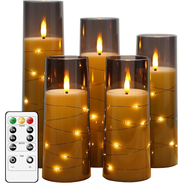 Flammeløse LED-lys med timer 5 stk. flimrende flammeløse lys for romantisk atmosfære og hjemmedekorasjon Stabil akrylskall (Grå)