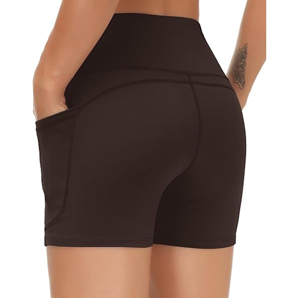 Träningsshorts för kvinnor med hög midja, andningsbara Dolphin Split, elastiska lounge yogashorts, bruna M