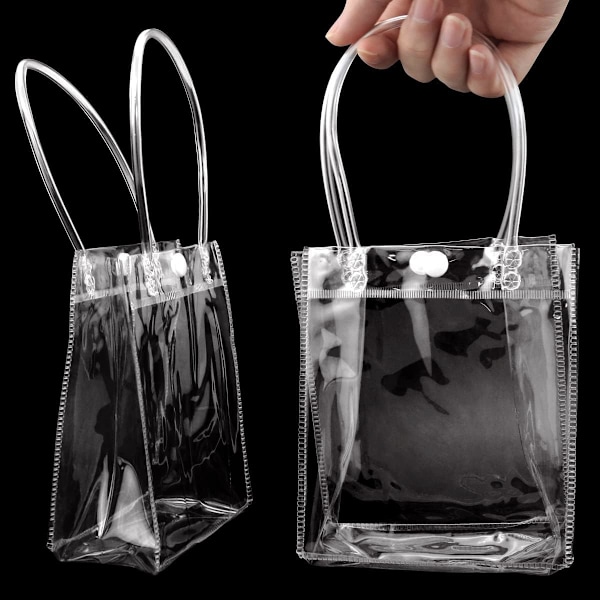 12 st Klar Presentpåsar med Handtag, 17cm x 23cm x 7cm Återanvändbara PVC-Tygpåsar Transparenta Inslagna Påsar