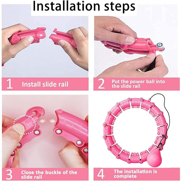 Vægtede Smart Hula Ringe, Vægtet Hula Hoop Med Auto-Spinning Med skydekontakt, Aftagelige Knuder Størrelse Justerbar Smart Hoola Hoop Pink