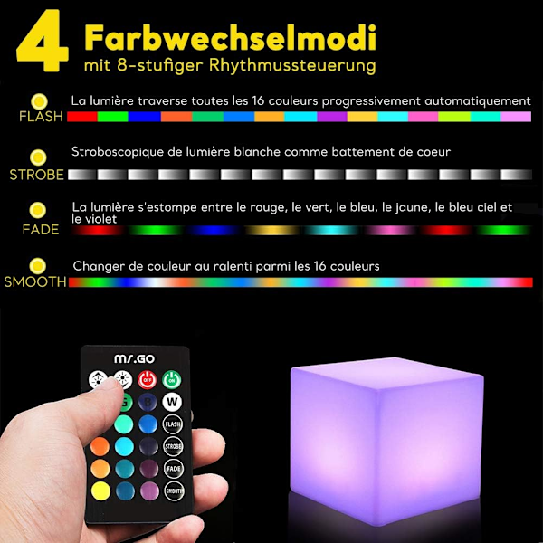 10/20/25cm Lysende Kube LED Natlampe til Børn med Fjernbetjening, Dæmpbar Justerbar, 16 Farver Belysning, Farveskiftende Sengelampe 20cm