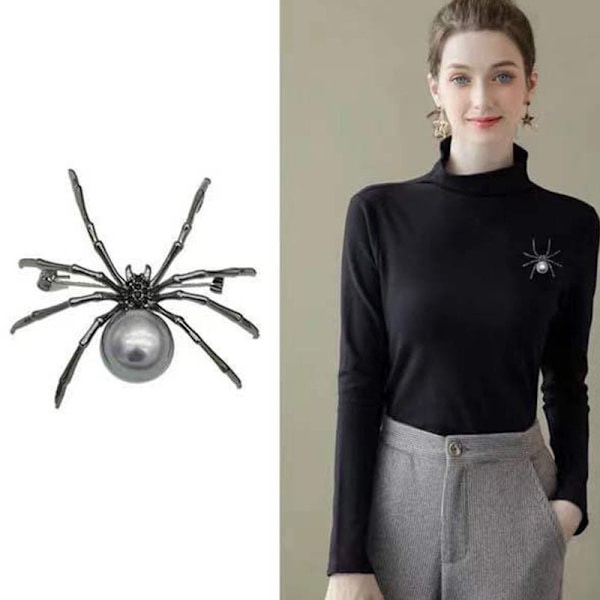 Edderkop Broche Pins til Kvinder og Mænd Hekse Smykker Halloween Pin Tilbehør (Mørk Sølv)