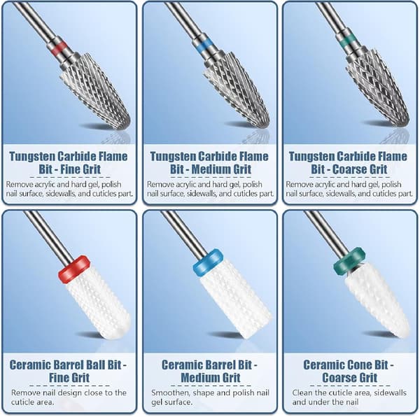 13-delt neglefilsæt - 3 wolframcarbid-borebits - 3 borebits - 6 diamantborebits - 1 børste - 1 3/8\" borebit