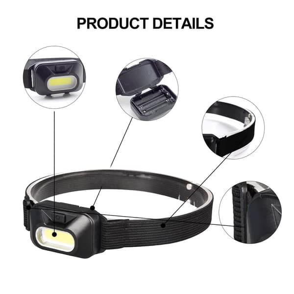 2 stk. lette LED-hodelykter - Kraftig profesjonell hodelykt for voksne og barn, Mini COB AA-hodelykt