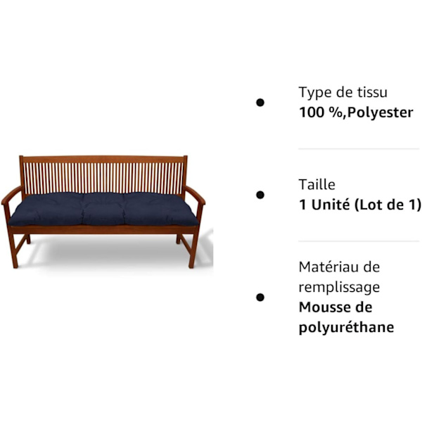 Puutarhapenkin pehmuste - Ulkokäyttöön tarkoitettu puutarhapehmuste terassille, parvekkeelle - Keinun pehmuste, penkki - 100x50cm - Tummanharmaa