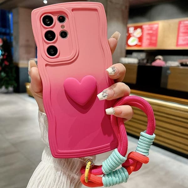 s24 Kærlighedshjerte Gradient Håndledsrem Cover Til Samsung Galaxy S-serie, Rosarød s24