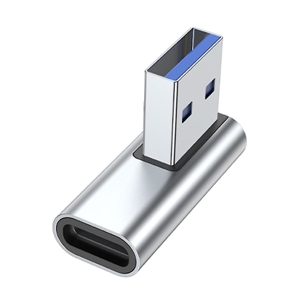 90 Graders USB till USB C Adapter USB3.0 Hane till Typ-C Hona Konverter Laddningsadapter Stödjer Dataöverföring & Laddning Silver right