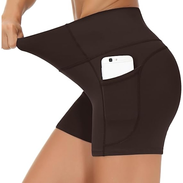 Träningsshorts för kvinnor med hög midja, andningsbara Dolphin Split, elastiska lounge yogashorts, bruna M