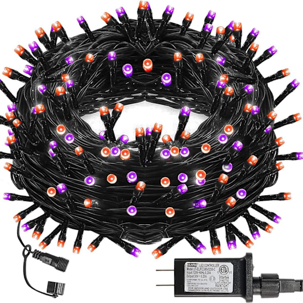 Lilla og oransje Halloween-lys. 33 fot 100 LED Plug In Vanntette Lyslenker med 8 moduser