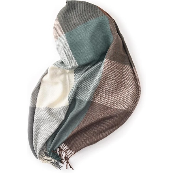 Halstørklæder til Kvinder Vinter Tørklæder Tartan Wraps Lang Spinding Kvast Sjal Stola Damer Varmt Halstørklæde Green&Brown