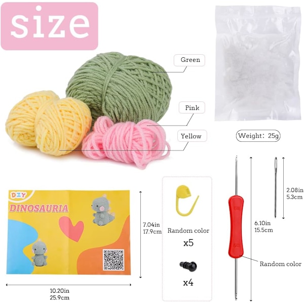 Virka Kit för Nybörjare, Virknål, Polyesterfiber, Garn, Steg-för-steg Instruktionsvideo Style 2