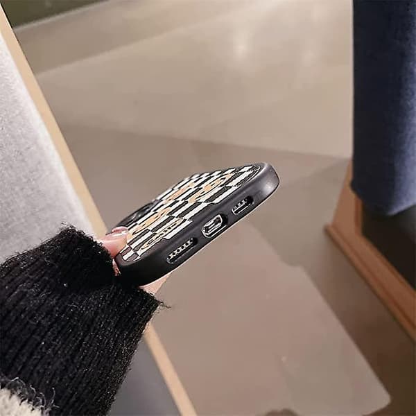 Sort Hvidt Ternet Smil Blødt Cover til Apple iPhone 12 Pro \"Oval Form Kunstlæder Sødt Cover til iPhone 12Pro