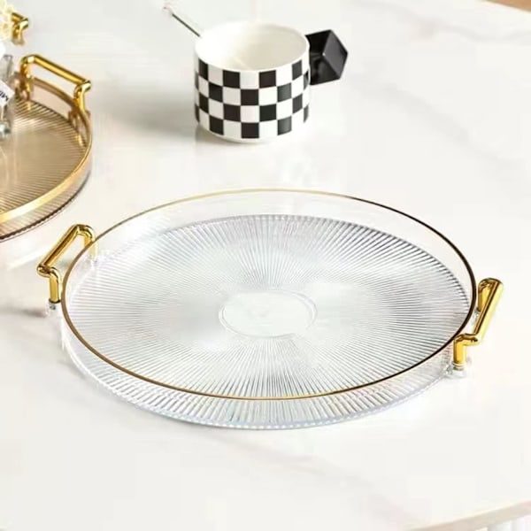 10,6\" Rund Dekorativ Bricka med Handtag, Modern Toalettbricka & Ottoman Serveringsbricka, Kaffebord, Kök & Badrum för Kaffe