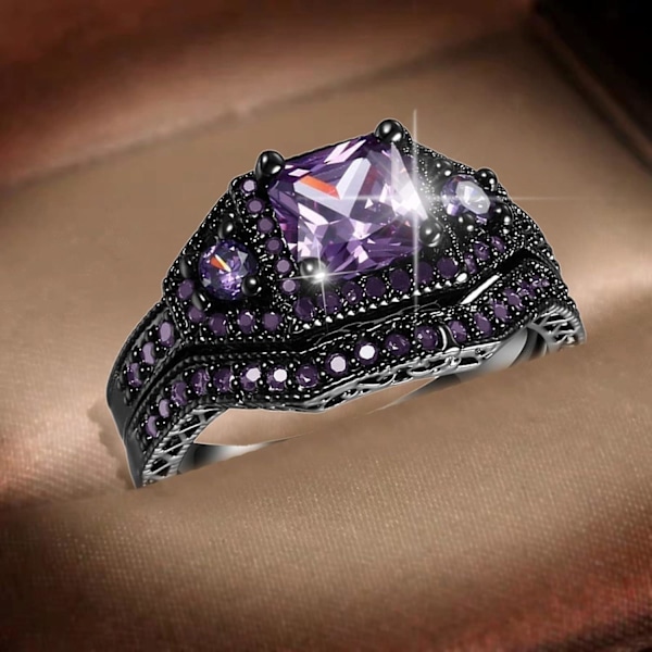 Store Ringer for Kvinner 1 stk Firkantet Svart Lilla Cubic Zirconia Brudesmykke 9