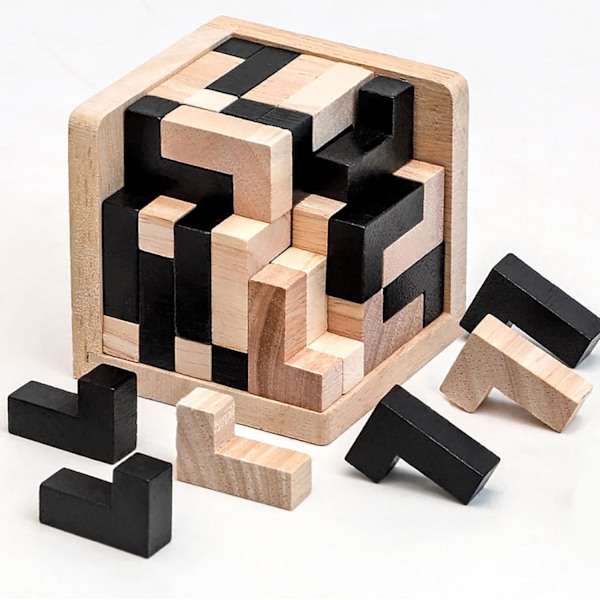 L-format Pusselkub i Trä - Pedagogisk Hjärngympa Leksak - Träpussel L-shaped