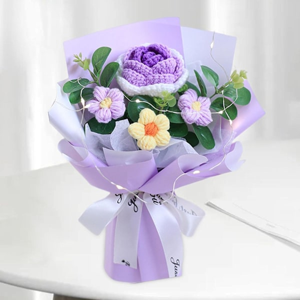 Virkad Blombukett Ros Handvävd Bukett Bordscentrum Mångsidig Prydnad Stickade Blommor Konstgjorda Blommor Bukett Style 1
