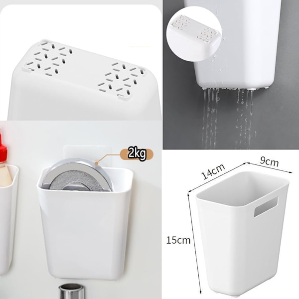 4-delars självhäftande väggmonterad förvaringslåda vit 14L x 9B x 15H cm