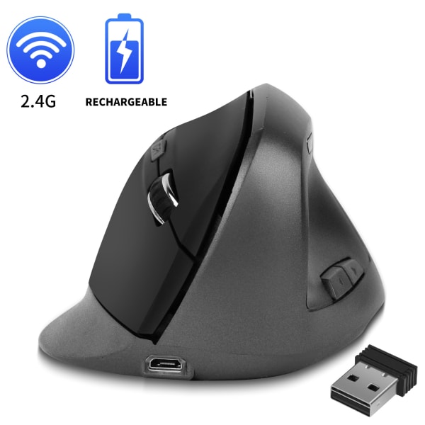 2,4 GHz ergonomisk mus Optisk vertikal trådlös mus för bärbara datorer Black