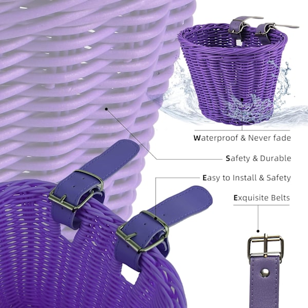 Sykkelkurv for barnesykler 12-16 tommer, sykkelutstyr for gutter og jenter Purple
