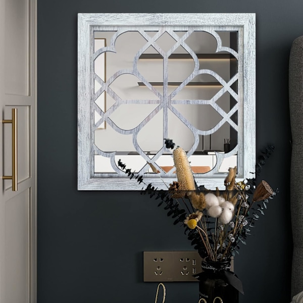 Firkantet Veggspeil, Nydelig Rustikk Gårdshus Aksentspeil, for Baderomsrenovering, Soverom, Stuer og Mer