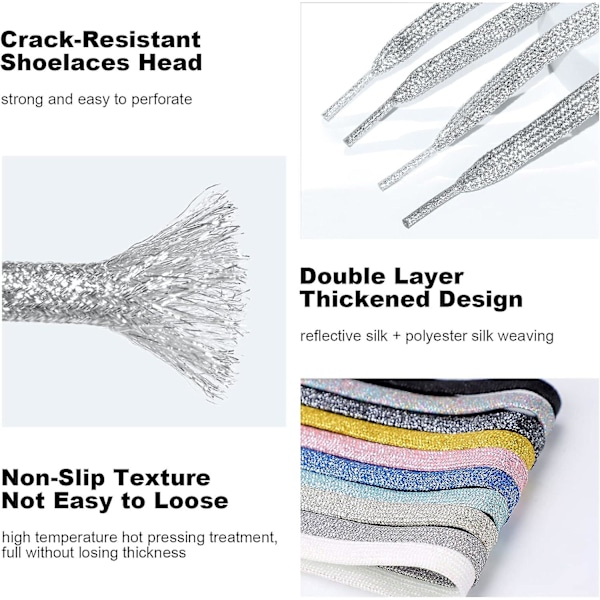 Glitter Snørebånd - Glitrende Flade Sko Snørebånd Til Sneakers Og Canvas Sko 1,1 m / 43 tommer 1.1m