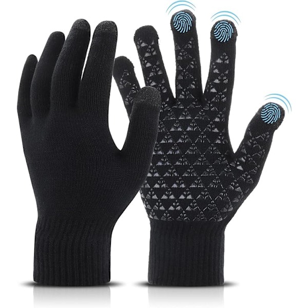 Vintervarma Handskar, Lätta Pekskärmstermiska Handskar Vinter Halksäkra Grepphandskar, Mjuk Stickad Foder, Elastisk Stickad Stretchmaterial blck