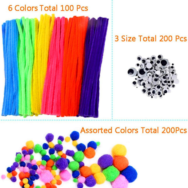 DIY-pysselkit - stora paket med piprensare, flerfärgade pomponer, rörliga ögon för DIY-pysseldekoration