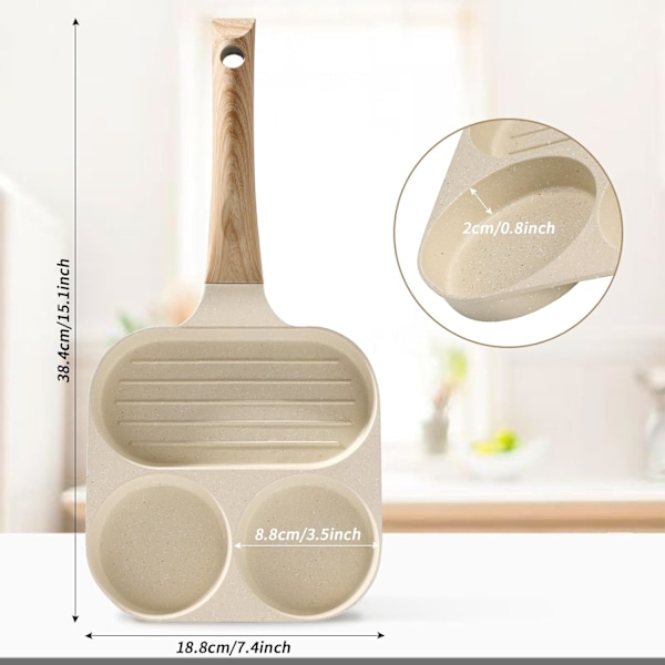 Stegepande med 3 huller, æggepande med non-stick sund granit til morgenmad, multi-æggepande