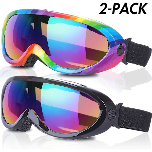 Skibriller, 2-pakning, Snowboardbriller for barn, gutter og jenter, ungdom, menn og kvinner, med UV 400-beskyttelse, vindmotstand, antireflekslinser, nye