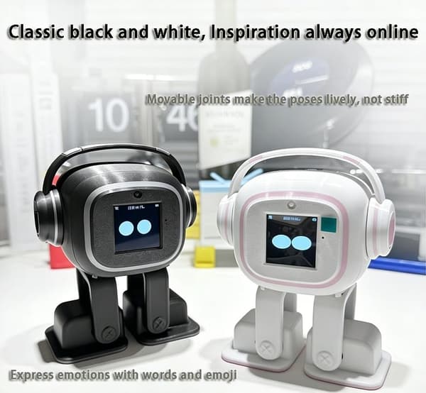 AI-ledsagerrobot til voksne | Desktop-humanoid med dynamiske udtryk og tilpasset vidensbase | 19 handlinger, 10 sprog | AI-kæledyr, Emo Black