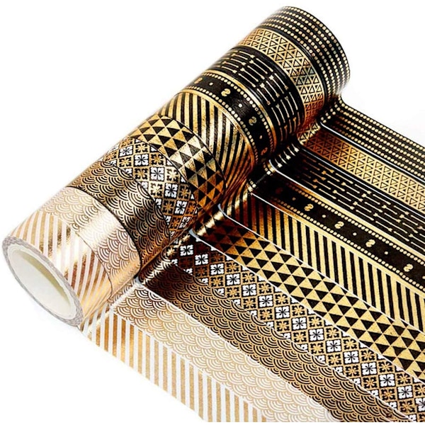 Svart gull washi tape sett Glitter washi tape Dekorativt klebende tape Klistremerke for DIY håndverk Scrapbooking 10 ruller