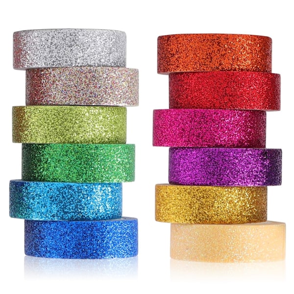 24 Rullar Washi Tejp Set Dekorativ Washi Tejp Glitter Limtejp Färgglada Maskeringstejp för DIY-hantverk Scrapbooking