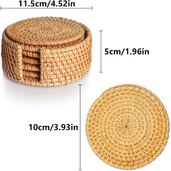 Ulable Set med 6 Rattan Väv Koppunderlägg Handgjorda 10 * 10 cm Brun