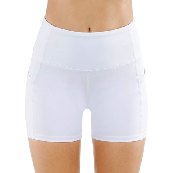 Träningsshorts för damer med hög midja, andningsbara Dolphin Split, elastiska lounge yogashorts vita M