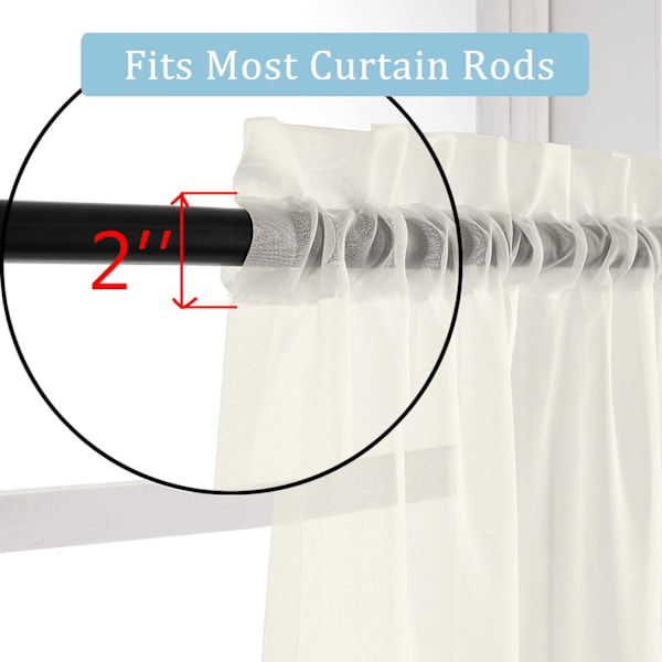 Skira gardiner 213 cm längd, elfenbensfärgade skira gardiner 2-pack för sovrum/vardagsrum, kanal för gardinstång, voile, 2 st