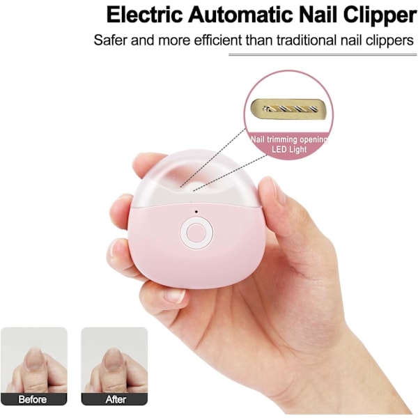 Automatisk Elektrisk Negleklipper med Negleskrab Opbevaring, USB Opladbar Sikker Fingernegltrimmer pink
