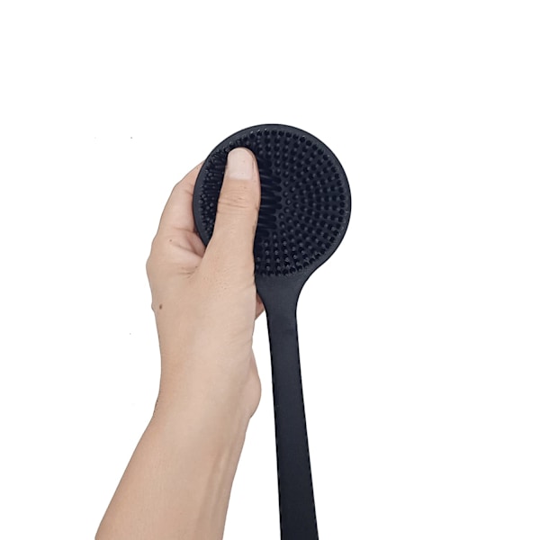 Silikon Ryggskrubber for Dusj Badekar Kroppsbørste med Langt Håndtak (Svart)