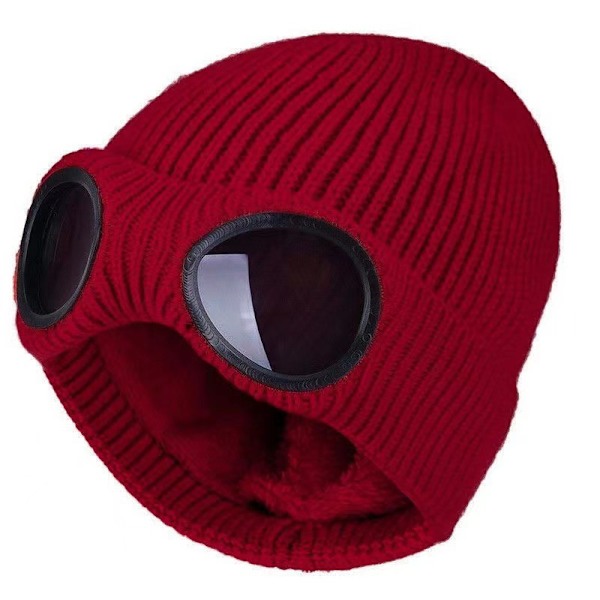 Unisex Ull Stickad Goggles Mössa, Varm Vinter Stilren Hatt Höst Utomhus Sportmössa Mode Kvinnors Inomhus Fritid Värmehållare Öron Skydd red