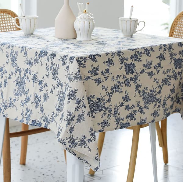 Pastoral Rektangulær Duk Blå Blomster Avlang Støvtett