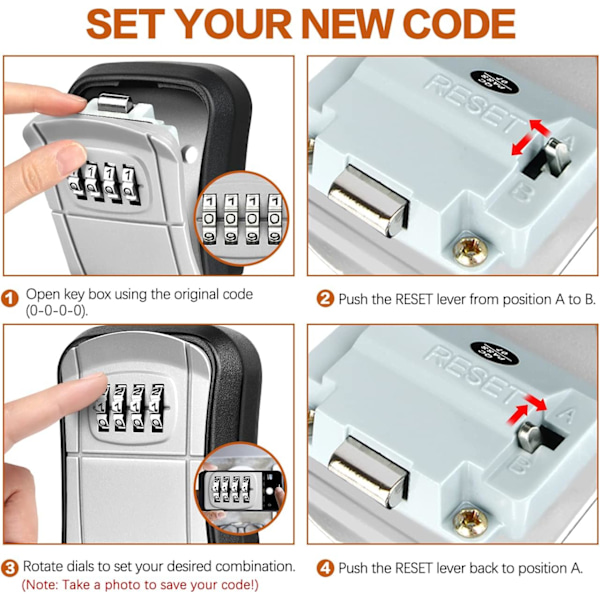 Väggmonterad mininyckelbox, utomhusnyckelbox med återställningsbar 4-siffrig numerisk kod, vattentät nyckelbox för hem, skola, kontor, garage (grå) Grey