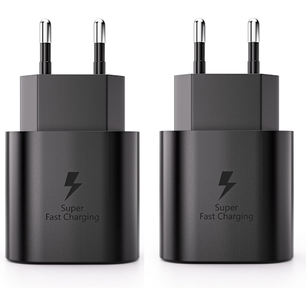 2-pakning 25W lader USB C hurtiglader for Samsung Galaxy S23, S20, S21 FE, S21 Ultra 5G, S22, Note 20, A51, A53, A72, M43, M53, Z Fold3, Fold4, Flip 3/4