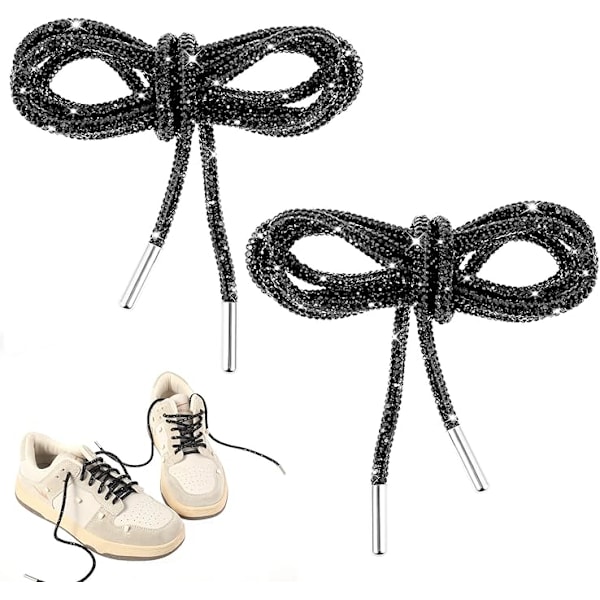 1 Par Rhinestone Skolisser Utskiftbare Glitter med Diamanter Skolisser Hatt Tau For Sneakers Sko Tilbehør 120cm Black