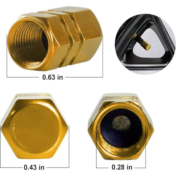 Bildæk Ventilhætter, 12 stk. Lufthætter, Universal til Biler, SUV'er, Cykler, Lastbiler og Motorcykler gold