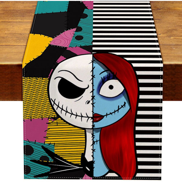 Painajainen ennen joulua Pöytäliina Halloween Jack Skellington ja Sally Syntymäpäiväjuhlakoriste Kotikeittiön Ruokasalin Sisustus 13" x 72"