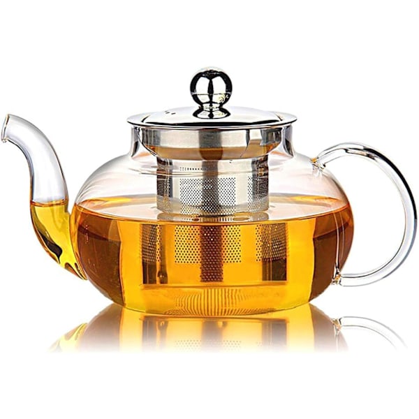 Glastekande med rustfrit stål infuser & låg, Borosilikatglas tekande, der er sikker til komfur, blomstrende & løse teblade tekander, 800 ml