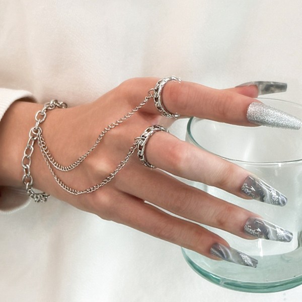 Punk Kæde Kvast Armbånd med Slave Fingerringe Gotisk Kæde Håndsele Hip Hop Ringe Håndkæde Kurapika Kæde Armbånd til Piger