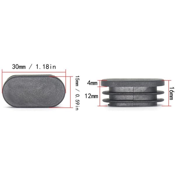 Rørformede møbelben, plasthetter, ovale hetter for plaststolben, ovale rørplugger, 20 stk, 15x30mm