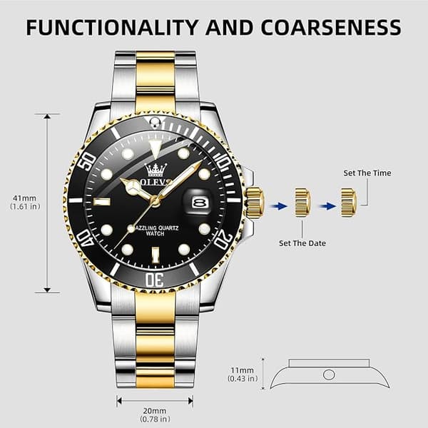 OLEVS Miesten Kellot Musta black Dial/Gold Silver Band